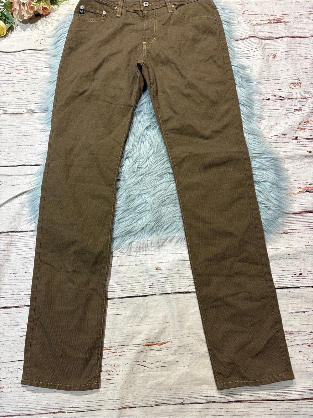NWOT AG Adriano Goldschmied Textured Green Graduate Tailored Leg Trousers